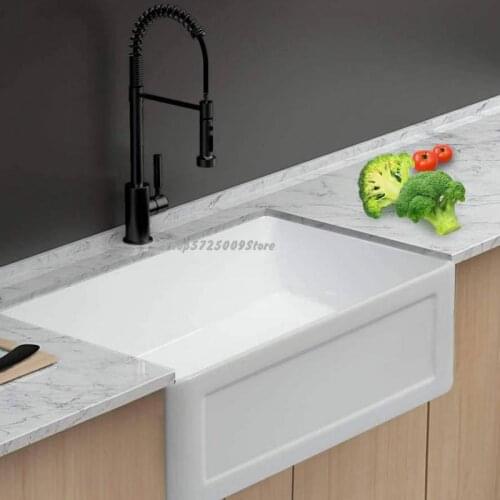 24 Inch Fireclay Modern Farmhouse Kitchen Ceramic Sink White Front Semi-recessed Wash Basin With Straight Edge
