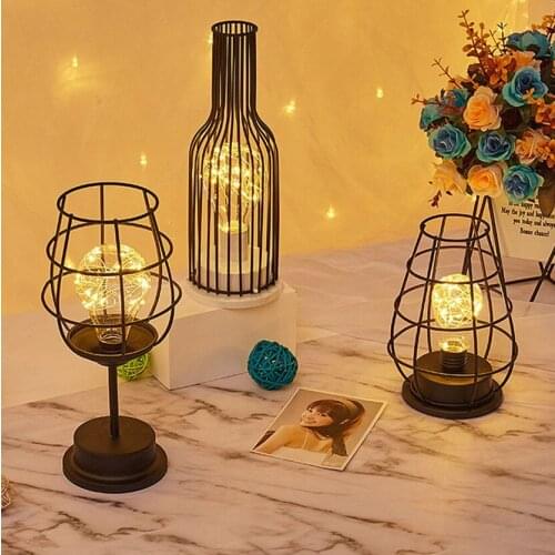 Creative Led Retro Red Wine Bottle Table Lamp Iron Art Bedroom Bedside Night Light Cafe Hotel Reading Desk Light Home Decoration