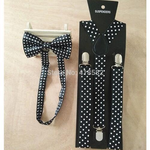 LB006-L 2017 New Arrival Unisex Suspender Bowtie Sets Adjustable Dot Suspender Bow Tie Set for Men Women Teenager Free Shipping