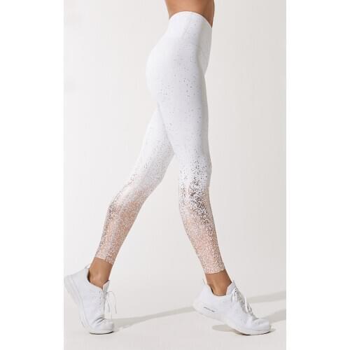 New Fashion Women White Gold Print Leggings No Transparent Exercise Fitness Leggings Patchwork Yoga Female Pants