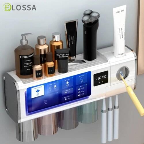 ELOSSA Multifunctional UV Toothbrush Holder Automatic Toothpaste Dispenser Squeezer Shelf Bathroom Accessories Set Storage Rack