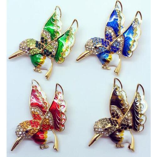 CSxjd Fashion cute Hummingbird Brooch Crystal Rhinestone Enamel Bird Pin brooches