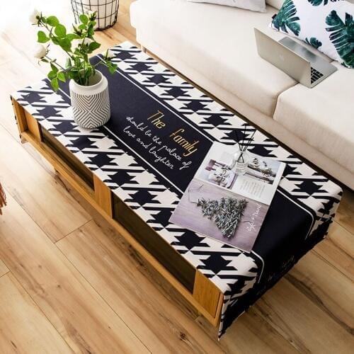 Fashion Home Nordic style bronzed cotton and linen white black/blue plaid waterproof tablecloth Table flag Tea table cover