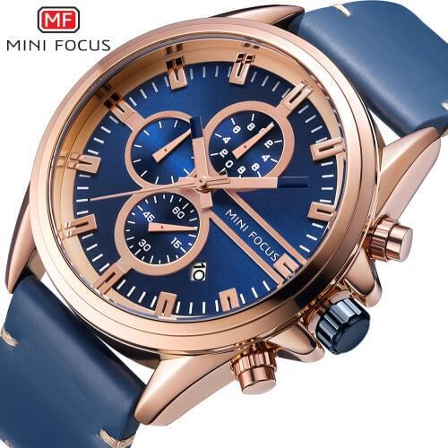 MINI FOCUS Mens Sports Waterproof Watch Military Army Chronograph Luxury Brand Leather belt watch Quartz Wristwatch Reloj