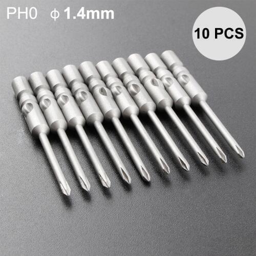 Electric Screwdriver Head Drill Bit Set 40mm 10PCS PH0-PH2 Round Shank Magnetic S2 Alloy Steel for Cross Torx Head 1.2mm~4.0mm