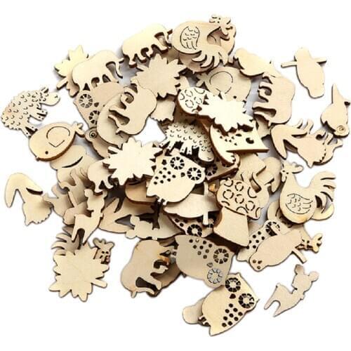 50Pcs Unfinished Wooden Cut Animal Shapes Craft Embellishments Decors