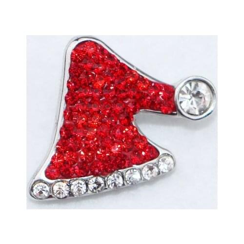 Newest christmas hat snap buttons 18mm red Crystal Diy Snaps Button Charms fit snap button jewelry for women and men