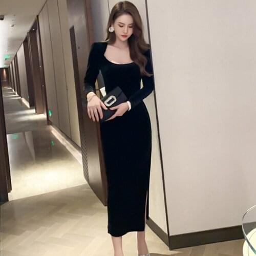 New arrival fashion women temperament sexy party night club dress vintage velvet with bow backless square neckline slim dress