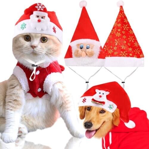 Xmas Cat Furry Costume Pet Gorro Hat For Dogs Gorro Gatos Christmas Dog Cat Santa Headdress Headband Festive Decorative Kitten