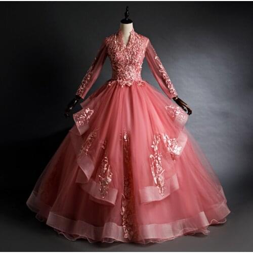 Luxury long sleeve stand collar embroidery ball gown long dress vintage medieval dress Renaissance princess Victoria dress