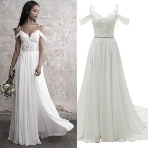 Spaghetti straps off shoulder lace sweetheart chiffon wedding dress 100% REAL sample photo factory price
