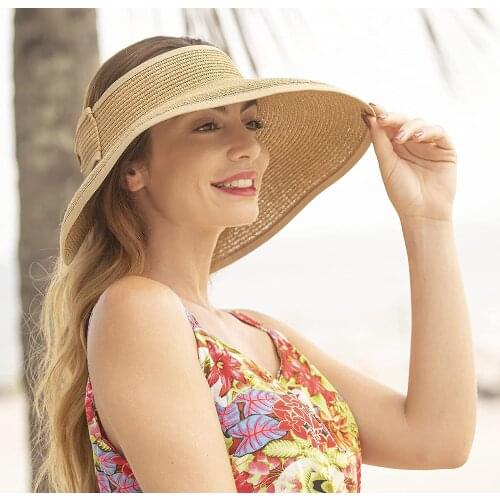 2021 Women Summer Visors Bonnet Foldable Sun Hat Wide Large Brim Beach Hats Straw Hat chapeau femme Beach UV Protection Caps