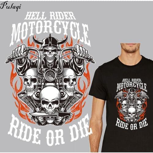 DIY Punk Motorcycle Heat Transfer Iron on Patches For Clothing Applications Thermo Transfer For Clothes Biker Badges Stickers