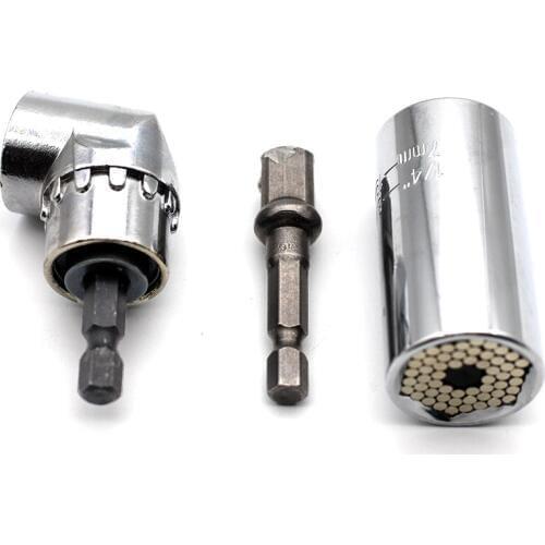 Universal Socket Wrench Power Drill Adapter Set and 105 Degree Right Angle Extension 1/4" Drive Drill Bit Screwdriver