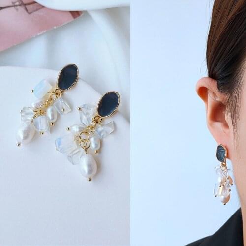 Drop Earrings for Women Fashionable Natural Freshwater Pearl Earrings Luxurious Geometric Natural Stone Jewelry Wholesale