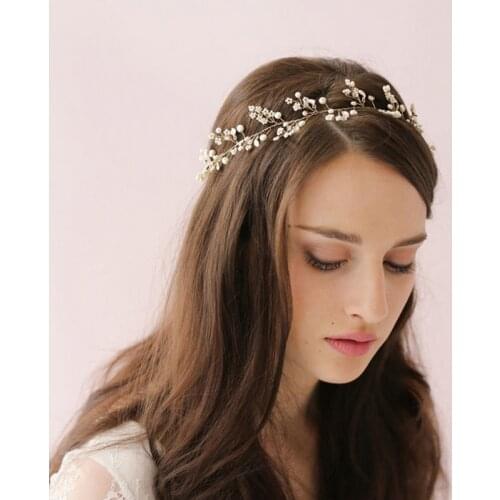 Western Wedding Jewelry Headdress For Bride Handmade Wedding Hair Accessories Crown Floral Crystal Pearl Hair Ornaments Jewelry