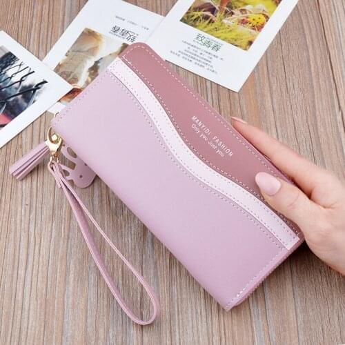 Women Wallets Stitching Color Long Letter Print Female Zipper Wristband Card Holder Coin Purses Ladies Tassel Multi-card Wallets