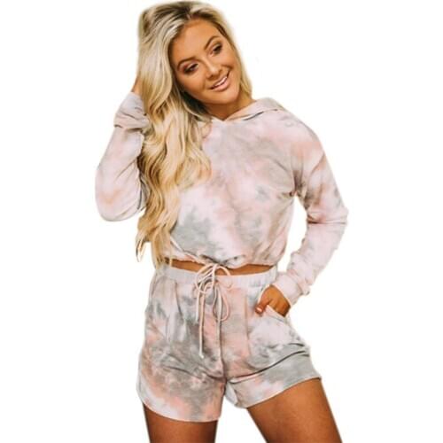 Women Fashion Casual Two Piece Outfits Tracksuit Long Sleeve Crop Top and Biker Shorts Sweat Suits