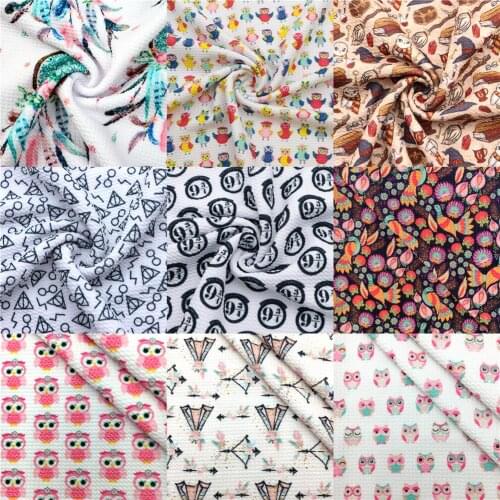 1/2yard Owl Printed Liverpool Bullet Stretch Fabric Headwrap For Sewing Clothes Quilt Patchwork Scrapbooking Material Home Decor