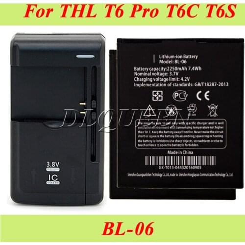 1LOT=1PC Desk Dock Charger +2PCS 2250mAh BL-06 THL T6s Battery for THL T6 Pro T6C Batterie Bateria AKKU Accumulator