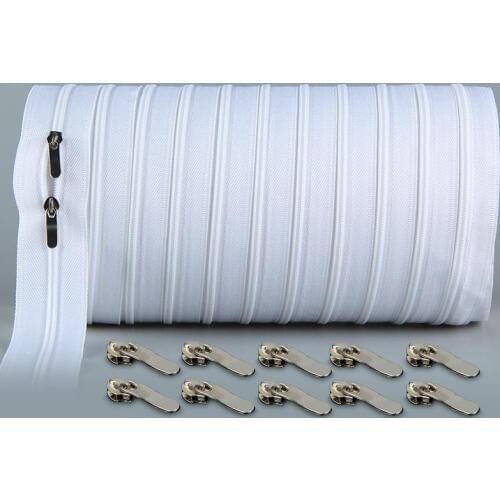 10 meters Zipper #3 White Quilt zipper Nylon coil zippers for sewing wholesale Double Sliders Closed End Sewing Craft