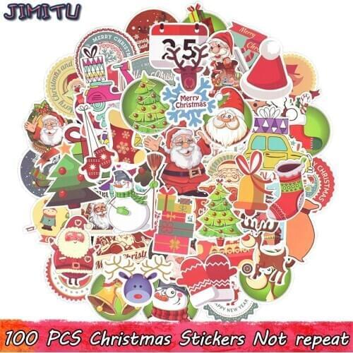 100 PCS Christmas Stickers Gift for Children Matte Lovely Snowflake Elk Festival Decor Sticker to DIY Scrapbook Laptop Snowboard
