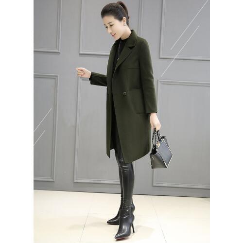 2019 Army green long wool woolen cloth cocoon-shaped spring and autumn new hot womens winter coats