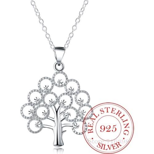 2020 Vintage Luxury Crystal Christmas Tree Charm Statement Pendant Necklace for Women 925 Sterling Silver Fine Jewelry Accessory