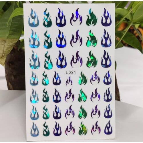3D Nail Sticker Waterproof Shining Decals Stickers for Nails Color Flame Flowers Nail Art Decoration Aurora Silver Design