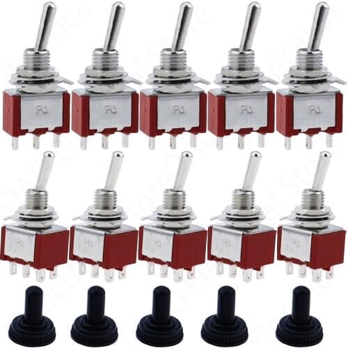 5PCS 6MM Reset Latching Toggle Switch MTS-102 5A 6A 125V 3A 250 AC Mini 3 6PIN ON-ON ON-OFF-ON Rocker Switch Lights Motors