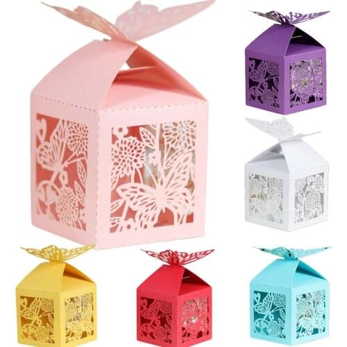 50pcs Fashion Butterfly Candy Box Gift Bags Packaging Chocolates For Wedding Mariage Baby Shower Birthday Party Supplies Favors
