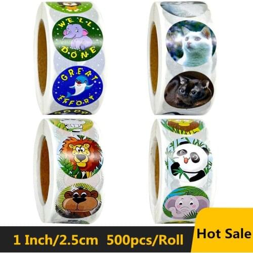 500pcs 1Inch Cute Animals Dog Stickers Jungle Party Birthday Gift Decor Cake Tags Kids Party Toys Personality Label Scrapbooking