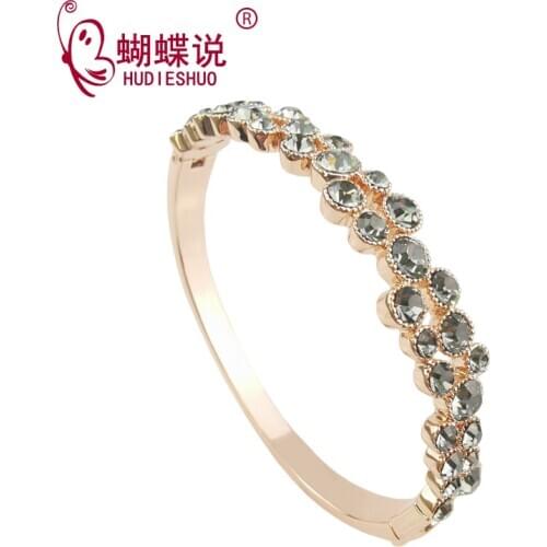 Brand New High Quality Luxury Jewelry Copper Metal Princess Cut Crystal Party Women Wedding Bangle Gift