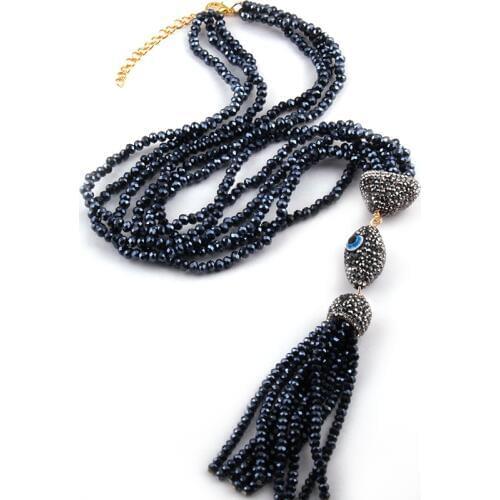 Free Shipping Bohemian Jewelry Mini hematite Crystal Glass beads Tassel Necklace For Women Holiday Gift