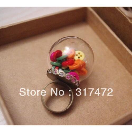 Freeshipping!! Fair magic Clear Glass Vial & Antique Bronze Ring DIY Forest Girl Glass Bubble Ring 20*12mm glass