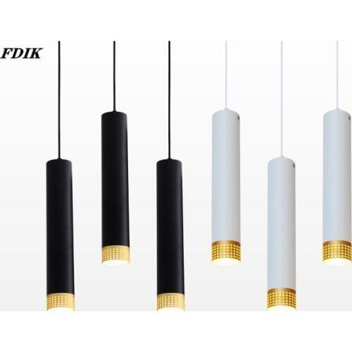 Cylinder Dimmable LED Pendant Lights Long Tube Lamps Dining Room Shop Bar Decoration Cord Pendant Lamp Background Wall Lighting
