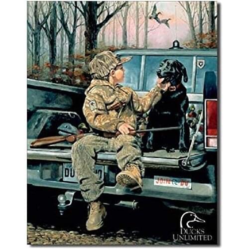 Ducks Unlimited Forever Friends Black Lab Hunt Cabin Wall Decor Metal Tin Sign 8x12in