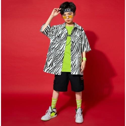 Rave Outfit Zebra Hip Hop Dancewear Kids Street Dance Clothes Stage Costume Designer Clothes Summer Festival Clothing JL3162