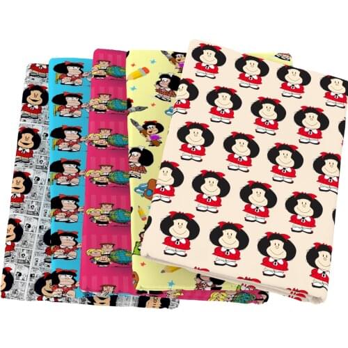 Girl Cartoons Polyester Cotton Material Mafalda Fabric Patchwork Tissue Kid Home Textile Sewing Doll Dress DIY Handmade,1Yc13980