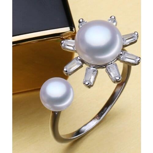 FENASY Pearl Jewelry Natural Freshwater 925 Sterling Silver Bohemian Double Pearl Rings Flower Rings For Women