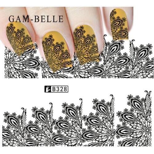 GAM-BELLE 1 Sheet Full Cover Nail Stickers Flower Lace DIY Nail Art Decorations Water Transfer Sexy Decals Tattoo Manicure Tool