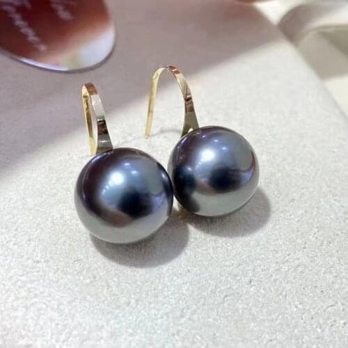 HENGSHENG Top Grade 9-10mm Round Natural Ocean Tahiti Pearls Earrings For Women Genuine 18k Gold Drop Earrings 2021 New Luxury