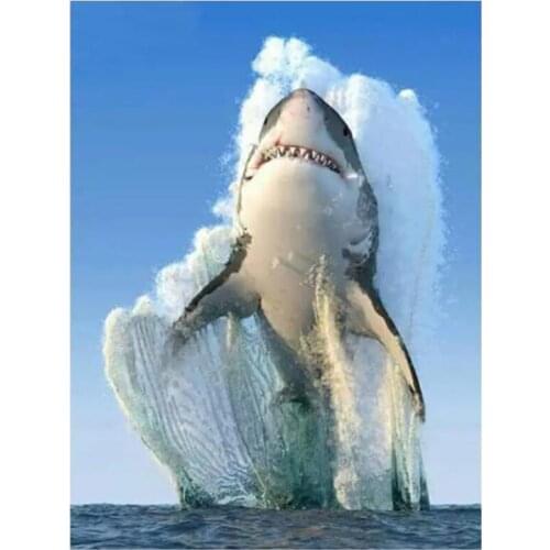 Full Square Round Animal Shark Blue Sky Landscape Rhinestones Cross Stitch Embroidery Mosaic Picture Diamond Painting FC527