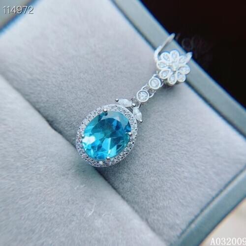 KJJEAXCMY fine jewelry 925 Sterling Silver inlaid natural blue topaz popular girl Pendant Necklace support test