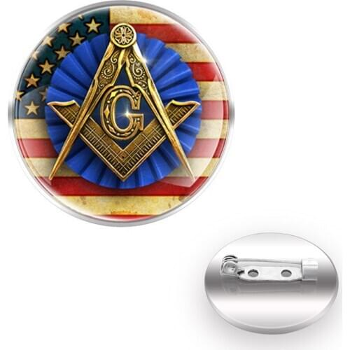 Classic Freemason American Flag брошь Brooches брошки на одежду Collar Pin Glass Convex Dome Accessories Gift