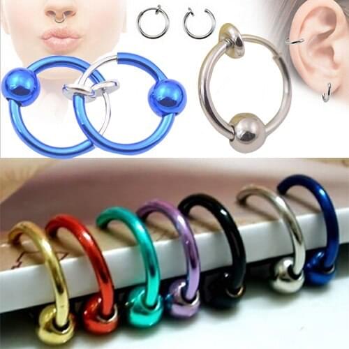 2 pieces Colorful Fake Nose Ring Lip Ear Nose Clip On Fake Piercing Nose Lip Hoop Rings Earrings Golden Rose Ball body jewelry