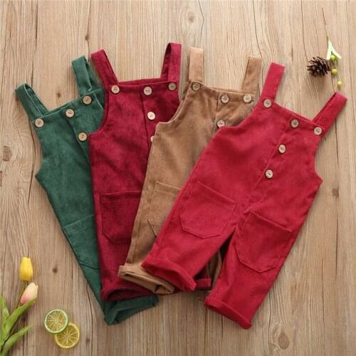 Pudcoco Casual solid Straps Overalls Baby Kids Corduroy Buttons Sleeveless High waist Romper Jumpsuit Boy Girl Cute Costume 0-5Y