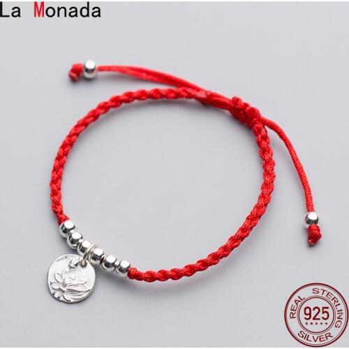 La Monada Lotus Red Thread For Hand 925 Sterling Silver Bracelet Red Thread String Rope Bracelets For Women Silver 925 Sterling