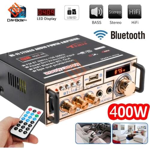 Mini HiFi Digital Bluetooth Audio Power Amplifier 12V/ 220V 2CH LCD Display Digital Bluetooth FM Radio Car Home Amplifiers