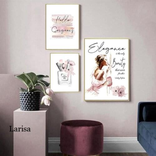 Fashion Poster Makeup Brushes Beauty Wall Art Fashion Books Prints Canvas Painting Pink Perfume Wall Pictures Girl Room Decor